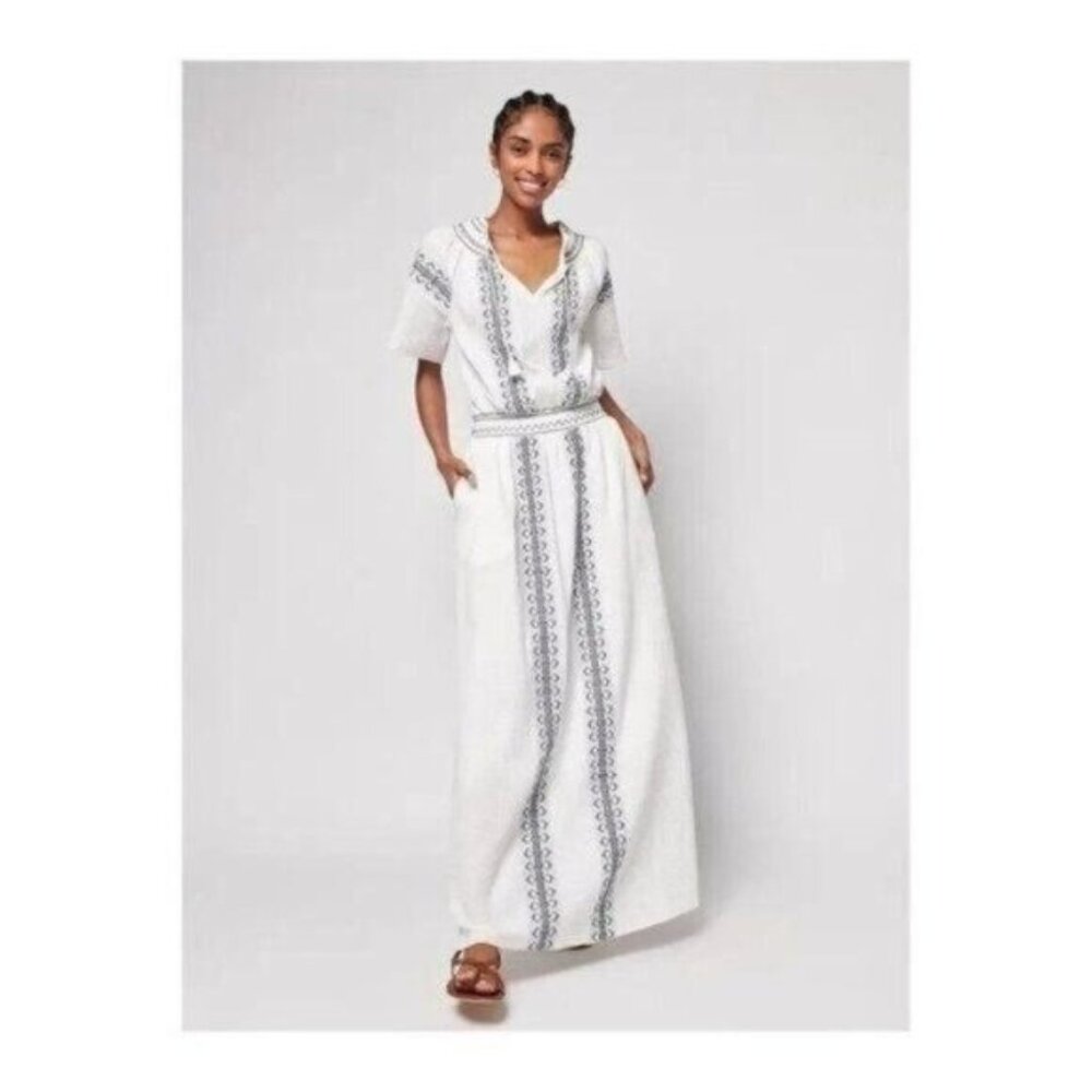 Faherty Catrina Embroidered Maxi Dress White S Cotton Bohemian NEW - Picture 14 of 15